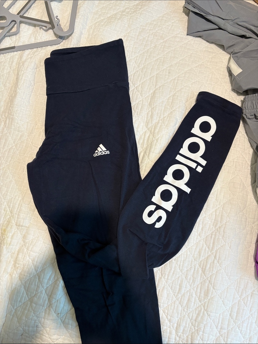 adidas Navy Leggings with White Logo